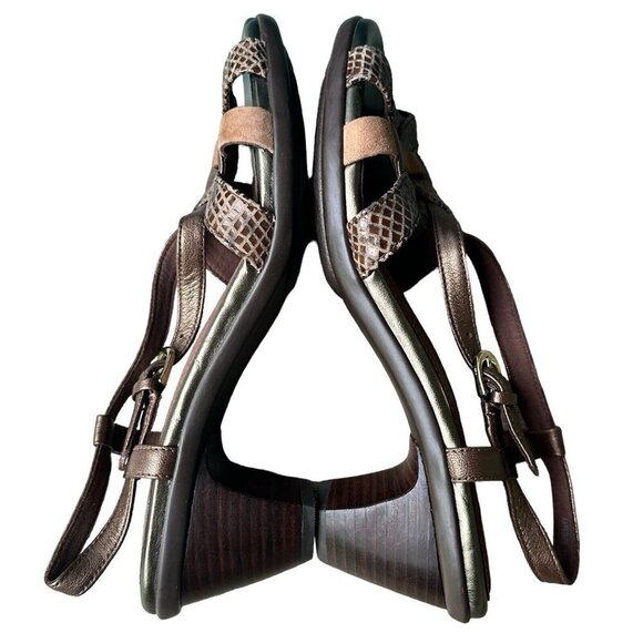 Aravon by New Balance Sandals Metallic Bronze Brown Leather Kitten Heel 7.5 AA - Picture 5 of 13